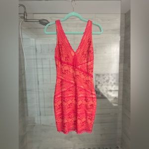 Bebe Pink/Nude Lace Bodycon Dress